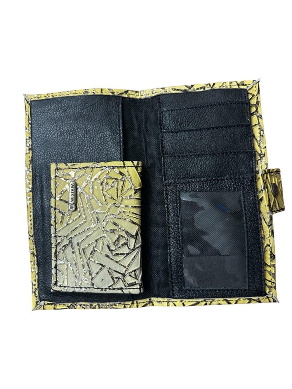 Yellow gold leather Geometric Wallet and cards holder - Picture 3 of 5